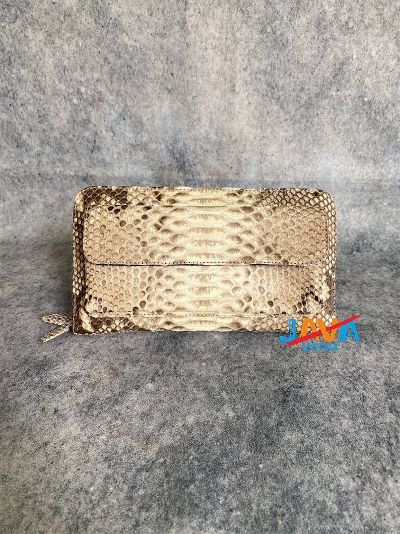 Genuine Python Snakeskin Women Wallet – Luxury Long Zipper Wallet with Lambskin Interior image 1