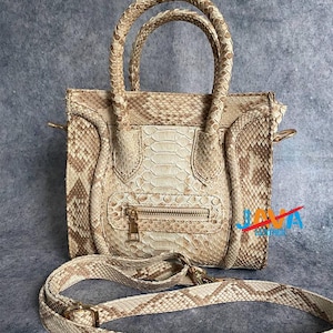 Cream Snakeskin Handbag Python Leather Tote Small Exotic Luxury Purse for Women Handmade