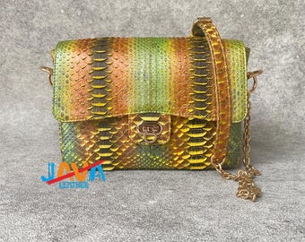 Luxury Python Snakeskin Crossbody Bag, Handmade Exotic Leather Purse, Women Designer Shoulder Bag