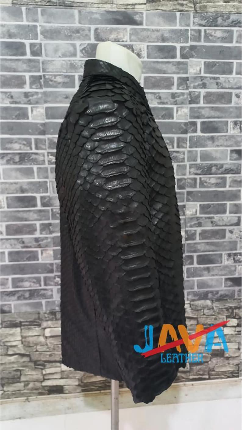 Authentic Python Leather Jacket Black Snakeskin Coat Handmade Luxury Mens Wear image 2