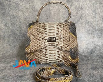 Snakeskin Handbag Genuine Python Leather Top Handle Bag Luxury Exotic Purse Gift for Her