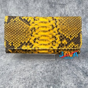 Gele python leren portemonnee dames slangenleer clutch handgemaakte luxe exotische portemonnee