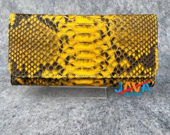 Yellow Python Leather Wallet Women Snakeskin Clutch Handmade Luxury Exotic Wallet