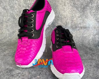 Pink Snakeskin Sneakers Luxury Python Leather Shoes Handmade Exotic Streetwear Unisex Sneakers