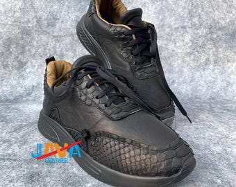 Genuine Python Snakeskin Sneakers Luxury Exotic Leather Shoes Handmade Unisex Fashion Sneakers