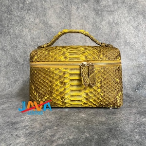 Bolsa de viaje de piel de serpiente dorada para mujer, neceser de piel de pitón, organizador de lujo