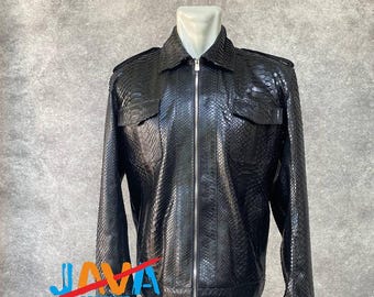 Black Snakeskin Jacket Men Genuine Python Leather Luxury Handmade Exotic Jacket