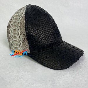 Cappello da baseball in pelle di pitone, fatto a mano, in pelle esotica, di lusso, nero naturale, taglia personalizzata