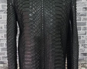 Python Snakeskin Leather Jacket Black Genuine Exotic Luxury Handmade Statement Coat
