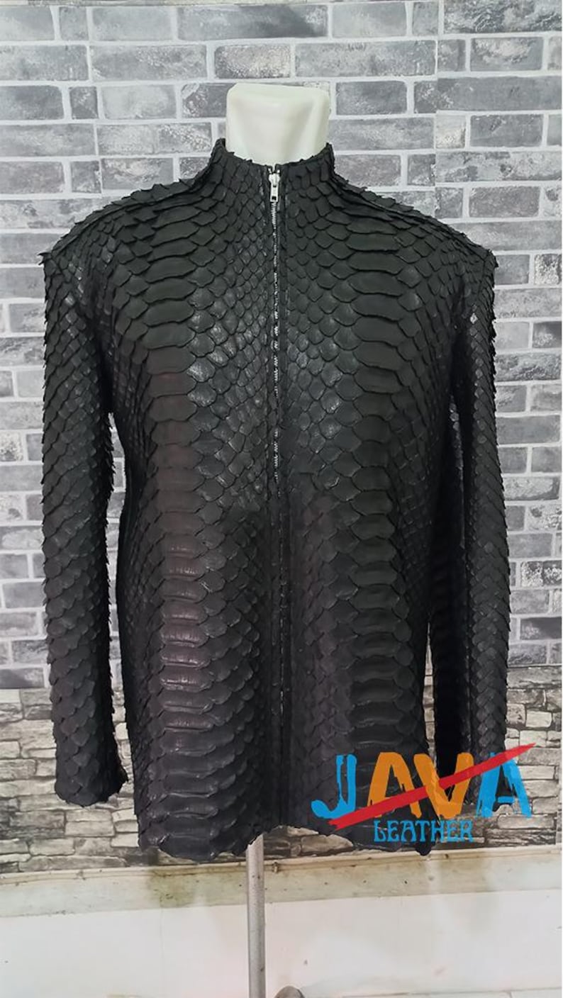 Authentic Python Leather Jacket Black Snakeskin Coat Handmade Luxury Mens Wear image 1