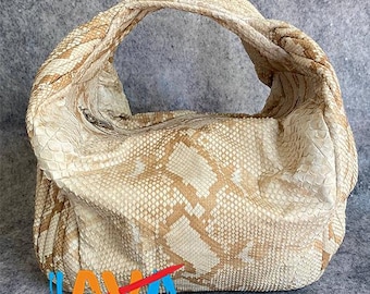 Cream Snakeskin Handbag Genuine Python Leather Luxury Exotic Shoulder Purse for Women