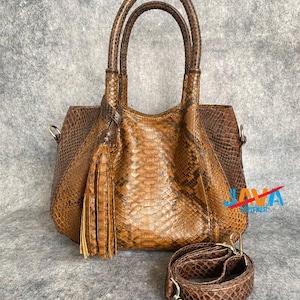 Torebka z wężowej skóry w kolorze pytona, oryginalna, egzotyczna, brązowa, luksusowa torebka damska, ręcznie robiona