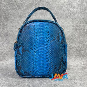 Python Snakeskin Mini Backpack Handmade Luxury Leather Bag Exotic Women Purse Gift image 1
