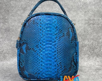 Python Snakeskin Mini Backpack Handmade Luxury Leather Bag Exotic Women Purse Gift