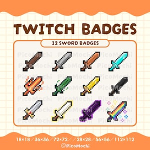 12x RPG Sword Twitch Sub Badges & Emotes | Pixel Art Evolution Set | Fantasy Weapon Bit Badges | Instant Download |Discord Kick