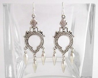 Victorian Silver Keyhole Chandelier Earrings with Dangles