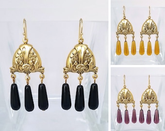 Victorian Shield Teardrop Chandelier Earrings