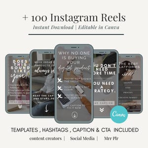 100  Reels & Video Template  Instagram – Testi + Hashtag + CTA+ Hook –  Pacchetto Social Media | Prodotti Digitali PLR