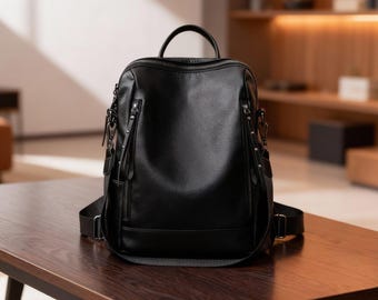 Genuine Leather Women’s Backpack – Fashion Travel & Casual Shoulder Bag