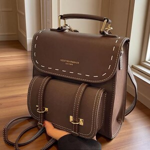 Mochila de piel con retazos para mujer / Bolso de viaje informal para portátil