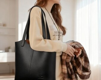 Soft PU Leather Shoulder Tote – Simple High-End Commuter Handbag for Women