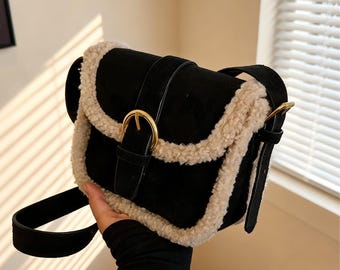 Autumn Winter Plush Crossbody Bag – Korean Retro Suede Square Handbag