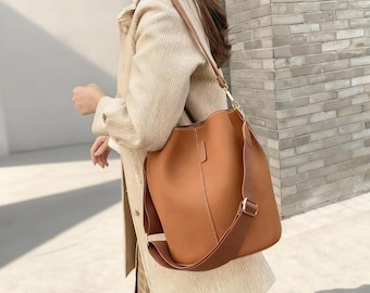 NIGEDU Matte Leather Bucket Bag for Women | Large Capacity Designer Crossbody Purse