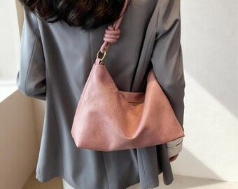 Soft Leather Geometric Crossbody Bag – Wide Strap Shoulder Handbag for Women