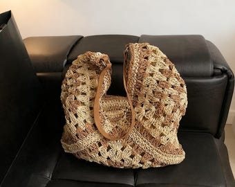 Summer Knitted Straw Beach Tote – Woven Hollow Out Shoulder Bag for Women