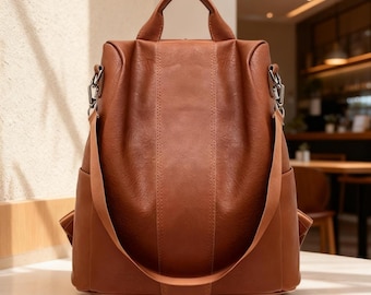 Elegant PU Multi Pocket Backpack, Large Capacity Korean Style Daypack