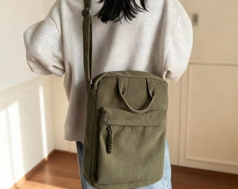 Corduroy Shoulder Tote Bag for Women | Large Capacity Casual Crossbody Tablet Bag
