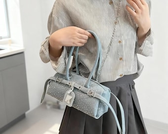 Denim Underarm Chain Bag – Chic Diamond Crossbody Handbag for Women
