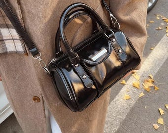 Burgundy Mini Top-Handle Bag – Luxury PU Leather Shoulder & Crossbody Handbag