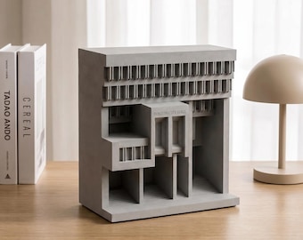 Boston City Hall Cement Model, Brutalist Architecture Sculpture, Minimalist Desk Decor