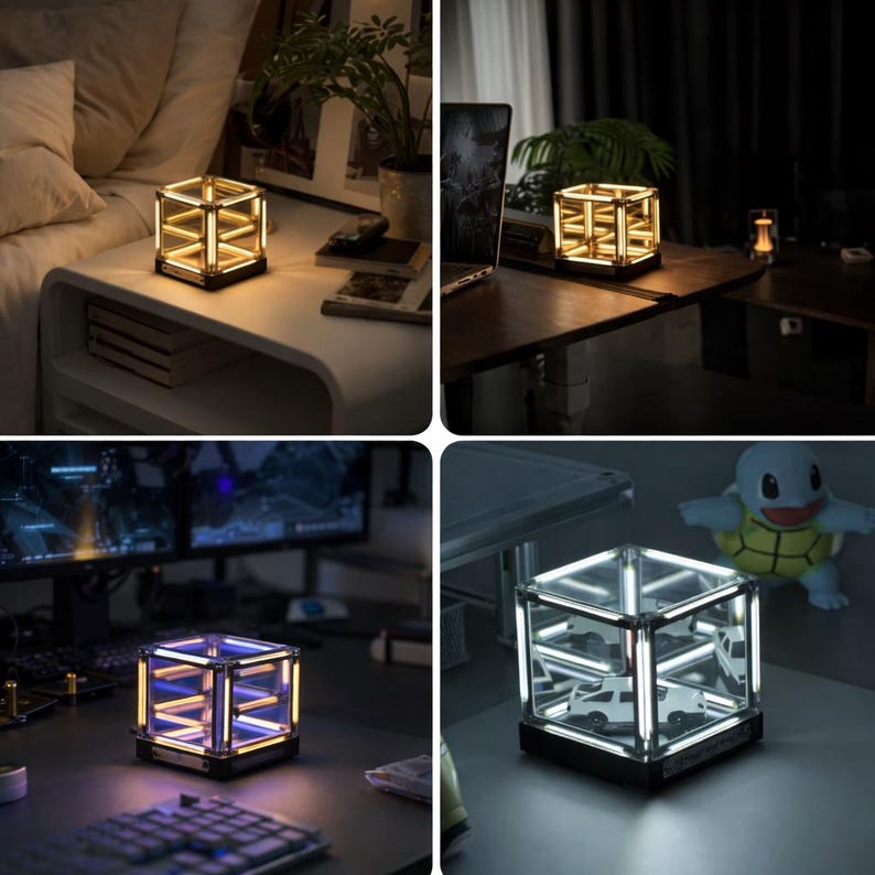 Infinity Cube LED Light, Geometric Depth Illusion Lamp, Tech Desk Decor ...