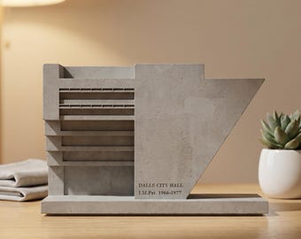 I.M. Pei Dallas City Hall Cement Model, Brutalist Architecture Desk Sculpture