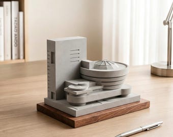 Guggenheim Museum Cement Model, Wood Base, Minimalist Architectural Sculpture