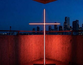 Cyberpunk Cross Floor Lamp, Futuristic LED Ambient Light, Industrial Aluminum Profile, Modern Metal Decor