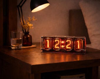 Nixie tube clock in 12 Amber ,Fallout style,Vintage,Steampunk , gift