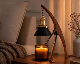 Walnut Wood Candle Warmer Lamp, Dimmable Wax Melter, Vintage Flameless Cozy Decor