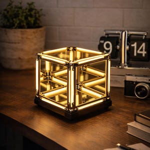 Infinity Cube LED-lampa, geometrisk djuplillusionslampa, teknisk skrivbordsdekoration, USB-C laddningsbar