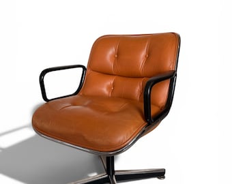 Pollock Chair Knoll Vintage Camel Leather Executive Office Chair Mid Century Modern 4 Star Base Desk Chair 1970s American Design