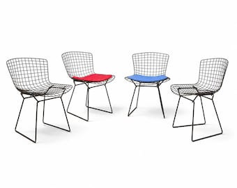 Set of 4 Harry Bertoia Knoll Chairs - Vintage Design Steel & Brass - Mid Century Modern Wire Chairs