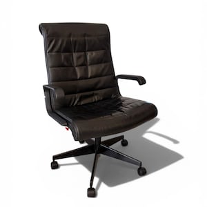 Fauteuil Bureau Knoll Richard Sapper Cuir Noir | Chaise Executive Vintage 1980 | Siège Direction Design Industriel | Les Merciers
