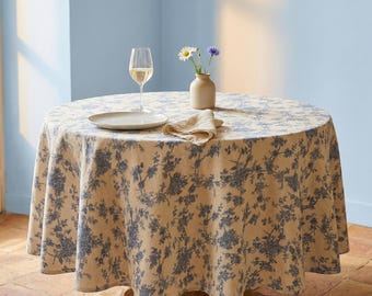 Baumwolle Leinen Tischdecke, Runde Tischdecke, Italienische Blaue Blumenmuster Bettwäsche, Sizilianische Wohnkultur, Küche & Housewarming Geschenke, Mutter Geschenk