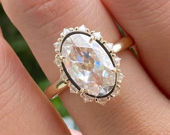 3 CT Oval Cut Lab Grown Engagement Ring, 14K Solid Gold Oval Bezel Set Ring, Oval Solitaire Wedding Ring, Moissanite Diamond Bridal Ring.