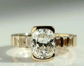 2.5 CT Cushion Cut Lab Grown Engagement Ring, 14K Solid Gold Solitaire Ring, Vintage Bezel Set Wedding Ring, Moissanite Diamond Bridal Ring.