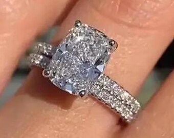 3 CT Cushion Cut Lab Grown Diamond Bridal Ring Set, Hidden Halo Moissanite Diamond Ring, 14K Gold Bridal Set with Matching Diamond Band.