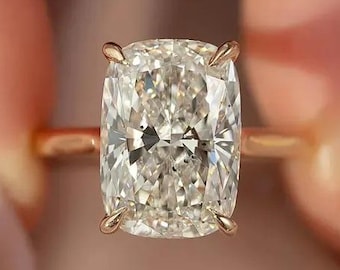 5 CT Cushion Cut Lab Grown Diamond Engagement Ring, 14K Solid Gold Hidden Halo Wedding Ring, Moissanite Diamond Anniversary Ring For Women.