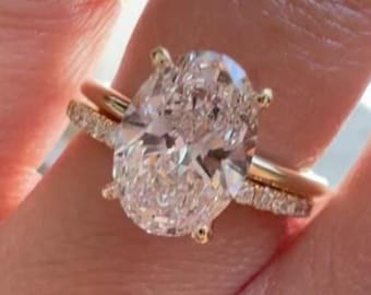 3 CT Oval Cut Lab Grown Diamond Bridal Ring Set, 14K Solid Gold Moissanite Diamond Ring Set, Wedding Ring, Anniversary Gift For Woman.